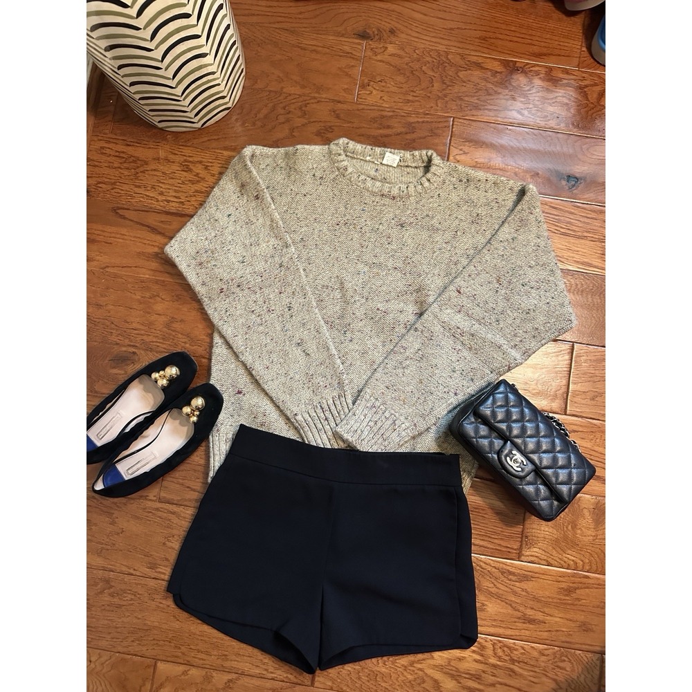 Vintage Made in Italy Flecked Knit Sweater Oatmeal Speckled Wool Blend M L